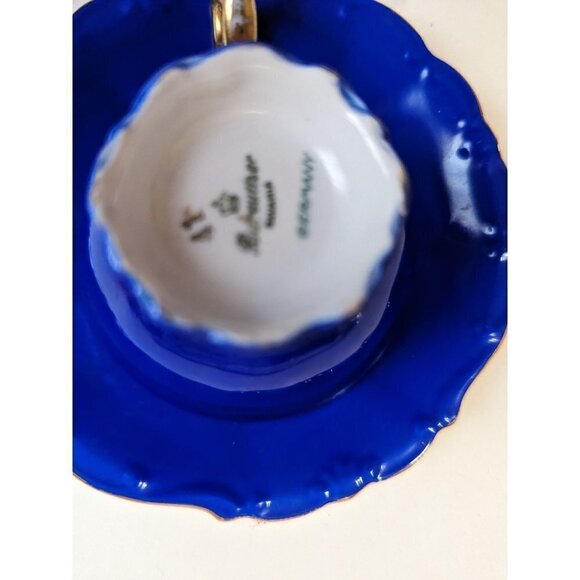 Vintage Bareuther Bavaria Germany Tea Cup & Saucer Blue Gold Trim Demitasse - Picture 9 of 10